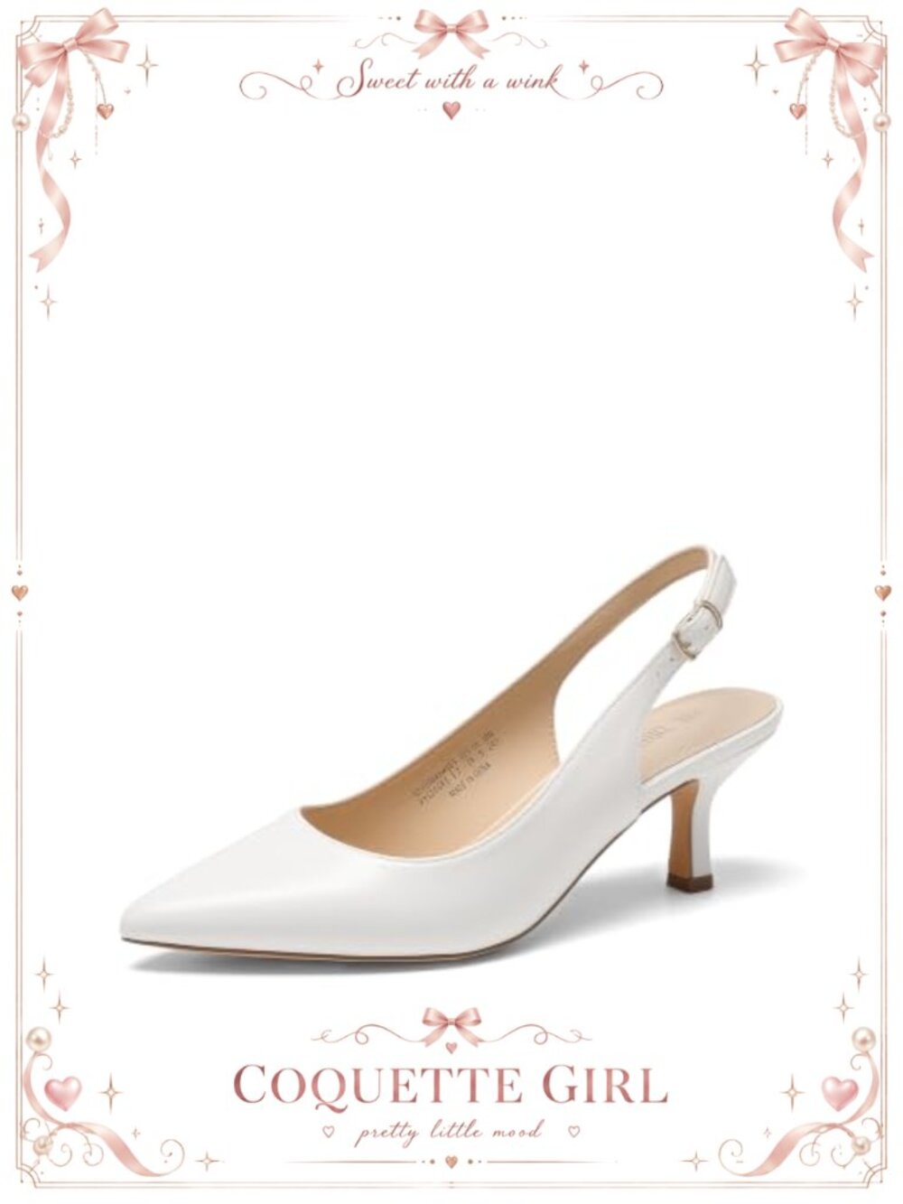 Faux Leather Slingback Kitten Heels Pointed Toe Pumps